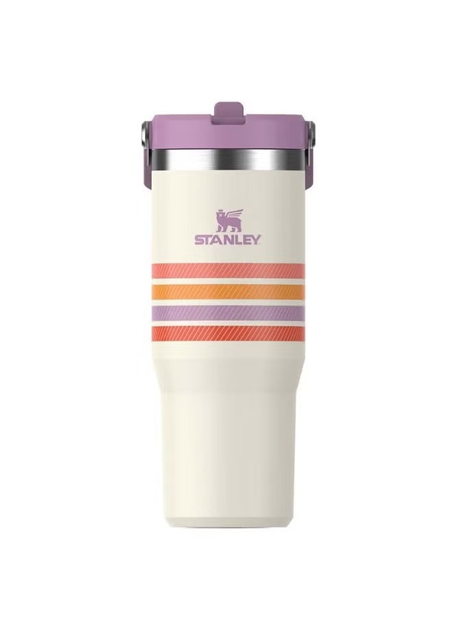Stanley - STANLEY IceFlow 30oz Straw Cup – Striped Purple American Varsity Design – Portable Stainless Steel Water Bottle with Flip Straw – BPA-Free, Leak-Resistant Lid and Carry Handle – Vacuum Insulated Reusable Tumbler – Cold Drink Travel Mug for Gym, Work, and Outdoor Use - Image 1