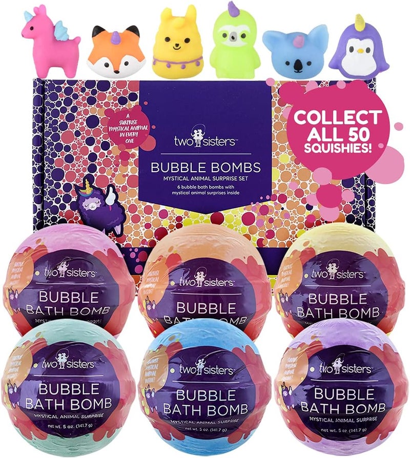 Mystical Bath Bombs for Girls and Boys with Surprise Toys Inside 6 Pack  Large Bubble Bomb for Kids  Fruity Scents Fizzies Made in USA Mystic Animal Squishy  Ideal Birthday Gift by Two Sisters