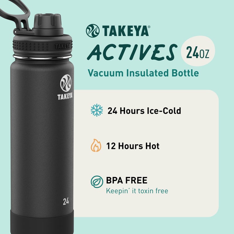 Takeya Actives Water Bottle with Spout Lid - Bottle with Double Stainless Steel Insulation - Dishwasher Safe & BPA-Free - Bottle with Spout Lid & Removable Bumper - 24 oz, Onyx - Image 2