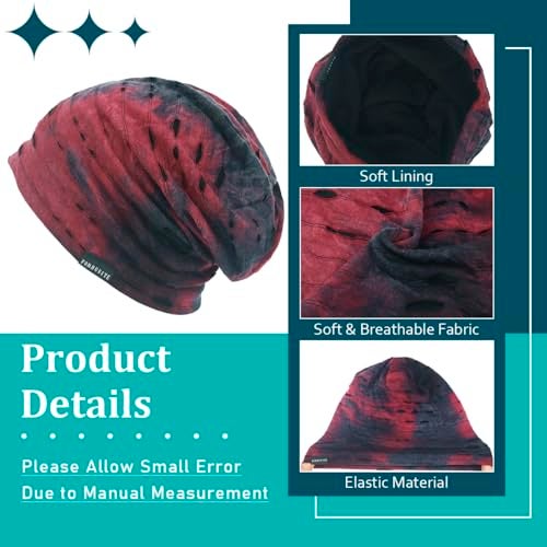 Ruphedy Men's Slouchy Beanie Summer Thin Hollow Long Oversized Skull Cap B301 (B090-a-Claret) - Image 3