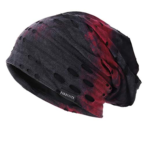 Ruphedy Men's Slouchy Beanie Summer Thin Hollow Long Oversized Skull Cap B301 (B090-a-Claret) - Image 1