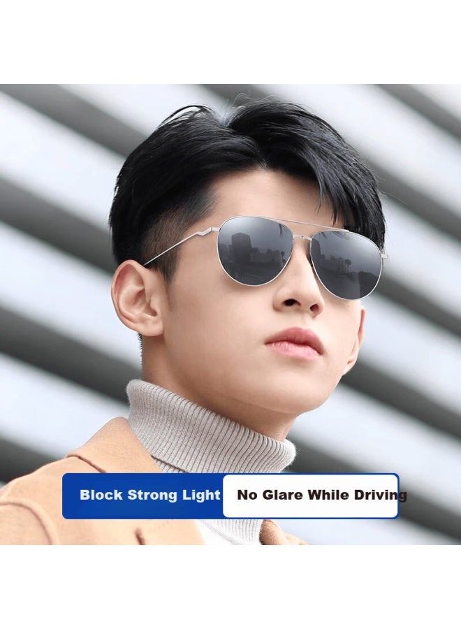 Pulais Polarized Aviator Sungl Uv Protection Driving Safety Men's Silver Frame With Gray Lenses - Image 1