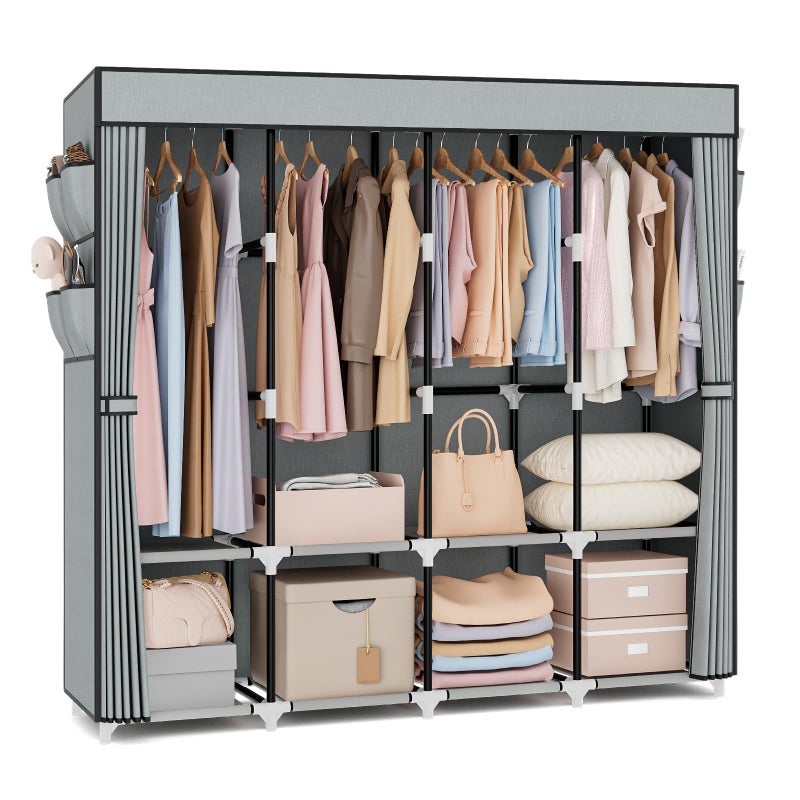 VTRIN Portable Closet for Hanging Clothes 67 Inch Wide Large Capacity Portable Wardrobe Closet with Cover, 4 Storage Shelves and 4 Hanging Rod Sturdy Free Standing Closet for Bedroom, Grey - Image 1