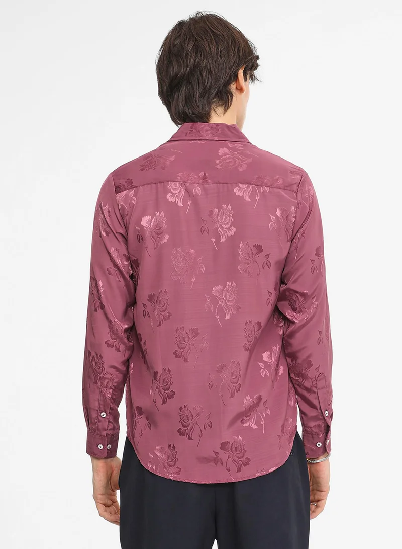 Campus Sutra Men's Rouge Pink Self-Design Floral Shirt