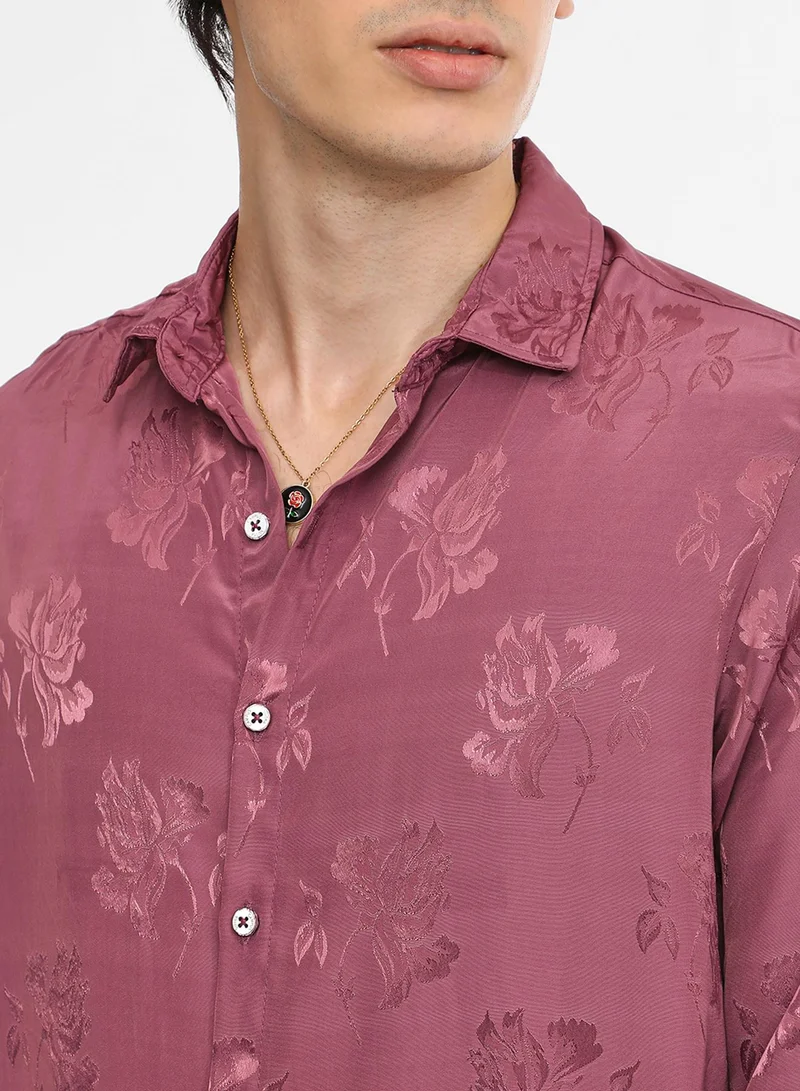 Campus Sutra Men's Rouge Pink Self-Design Floral Shirt