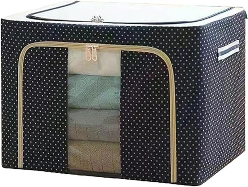 Raggle polycotton Clothes Storage Organizer Bins, Foldable Storage Bins-Cloth Steel Frame Storage Box with Foldable Clear Window & Reinforced Handles (Blue, 100L-1) - Image 1