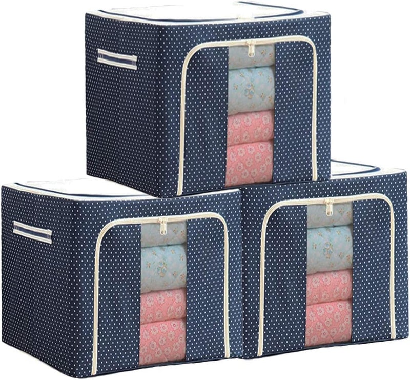 Raggle polycotton Clothes Storage Organizer Bins, Foldable Storage Bins-Cloth Steel Frame Storage Box with Foldable Clear Window & Reinforced Handles (Blue, 100L-1) - Image 3