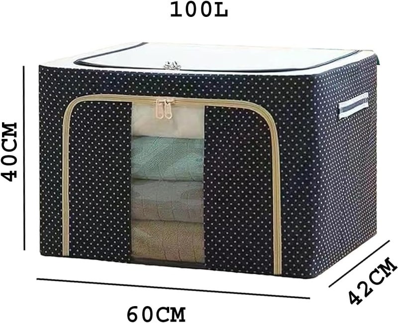 Raggle polycotton Clothes Storage Organizer Bins, Foldable Storage Bins-Cloth Steel Frame Storage Box with Foldable Clear Window & Reinforced Handles (Blue, 100L-1) - Image 2