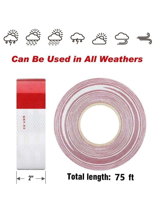 Tylife Dot-C2 Reflective Safety Tape 2 In X 75Ft Waterproof Red And White Adhesive Reflector Tape Conspicuity Tape Reflective Stickers For Trailers Rv Camper Boat Trailers Rv Camper Boat