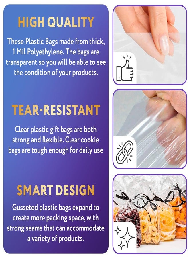 APQ Supply APQ Clear Gusseted Poly Bags, 5 x 4 x 18 Inch. Pack of 100 Gusseted Plastic Bags 1 Mil Thick for Favors with Open Top. Clear Plastic Bags for Packaging Cookies, Popcorn, Candies, Homemade Bread - Image 3