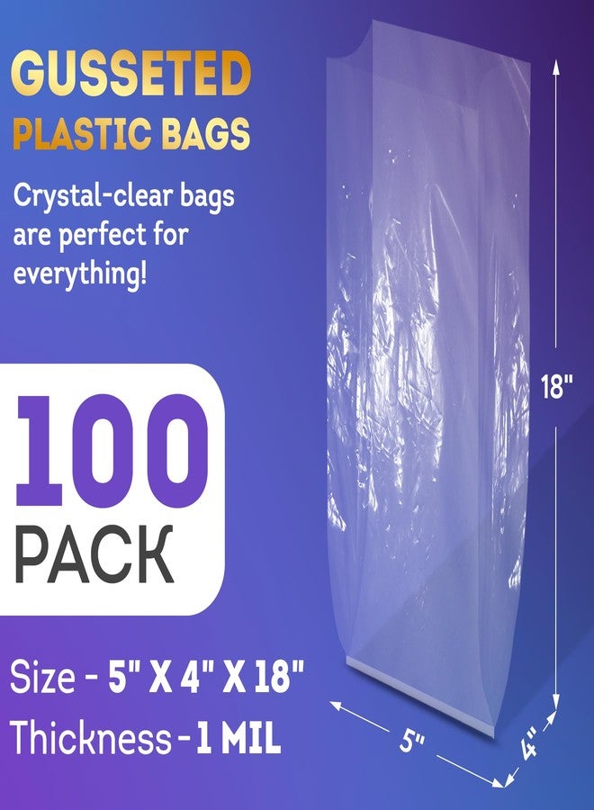 APQ Supply APQ Clear Gusseted Poly Bags, 5 x 4 x 18 Inch. Pack of 100 Gusseted Plastic Bags 1 Mil Thick for Favors with Open Top. Clear Plastic Bags for Packaging Cookies, Popcorn, Candies, Homemade Bread - Image 2