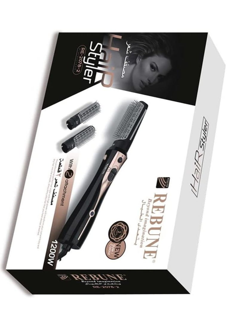 REBUNE Original 1200W Electric Hair Dryer Brush With 2 Attachment RE-2078-2 black - Image 1