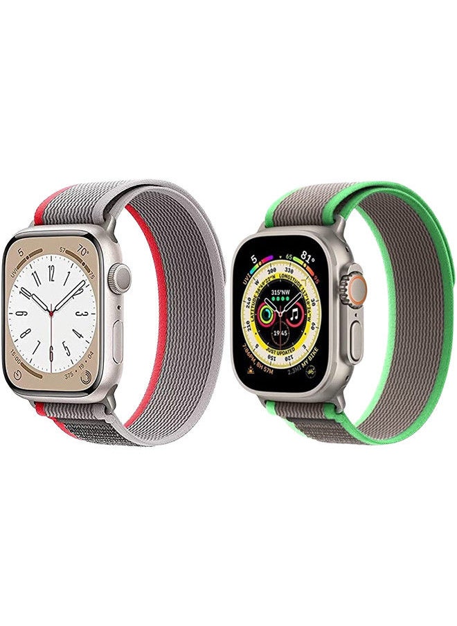 YOMNA (Pack of 2)YOMNA Trail Loop Compatible with Apple Watch Band 49/45/44/42mm, Nylon Weave Sport Loop Men Women Adjustable Pull Tab Strap for Apple Watch Ultra iWatch All Series-(Green/Red)  - Image 1