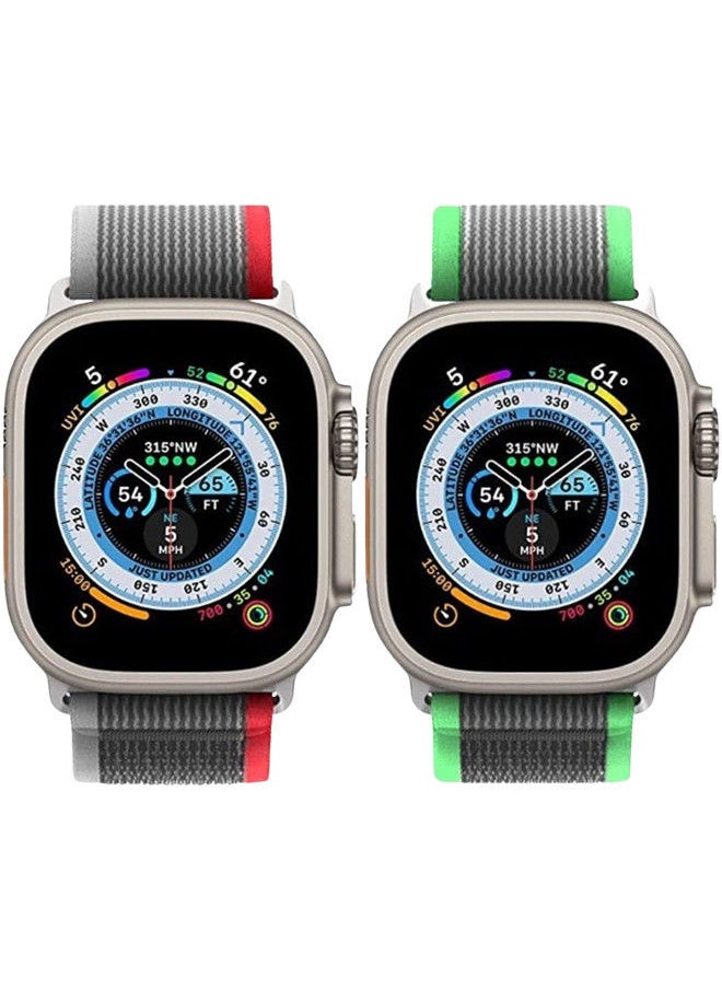 YOMNA (Pack of 2)YOMNA Trail Loop Compatible with Apple Watch Band 49/45/44/42mm, Nylon Weave Sport Loop Men Women Adjustable Pull Tab Strap for Apple Watch Ultra iWatch All Series-(Green/Red)  - Image 3