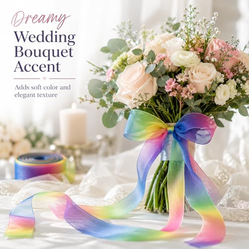 Shappy 2 Pack Rainbow Sheer Organza Ribbon, 1 Inch x 50 Yard Chiffon Ribbon for Wedding Bouquet, Gift Wrapping, Bridal Shower, Party Decor - Image 5