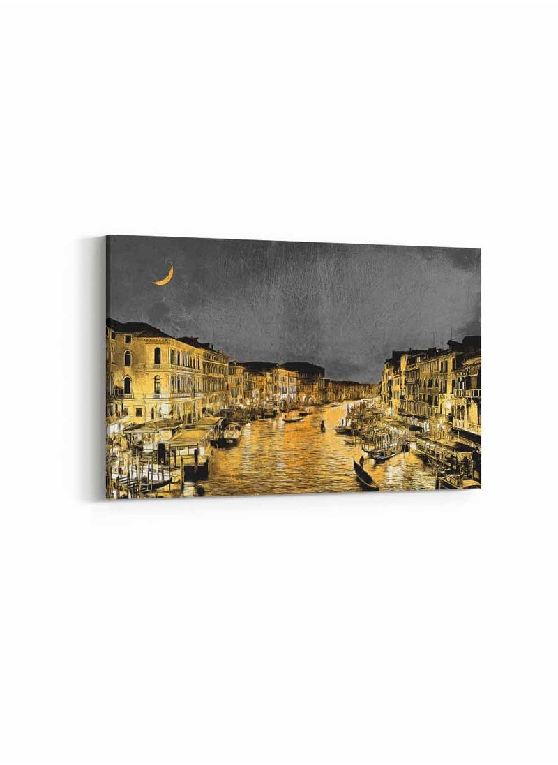 LOWHA Framed Canvas Wall Art Stretched Over Wooden Frame, Venice Night View Landscape Orientation Painting, For Home, Living Room, Office Decor  - Image 4
