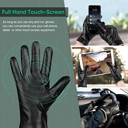 Alepo Winter PU Leather Gloves For Men, Warm Thermal Touchscreen Texting Typing Dress Driving Motorcycle Gloves With Wool Lining (Brown-L) - Image 3