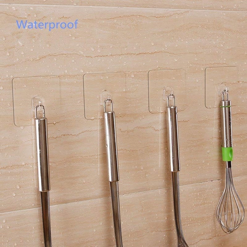 Ninth Five 30 Pack Adhesive Hooks for Hanging, 33lb Heavy Duty Wall Hooks, Clear Plastic Sticky Utility Hook for Home Kitchen Bathroom Office Use - Image 3