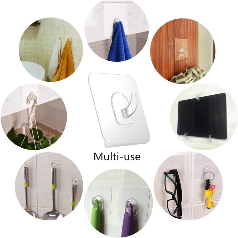 Ninth Five 30 Pack Adhesive Hooks for Hanging, 33lb Heavy Duty Wall Hooks, Clear Plastic Sticky Utility Hook for Home Kitchen Bathroom Office Use - Image 4
