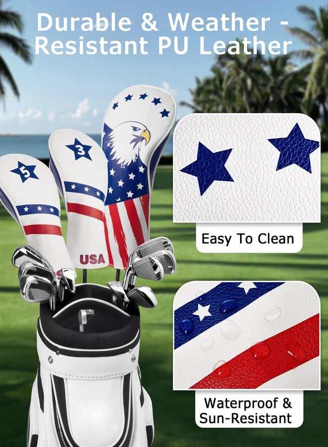 Fitense Golf Head Covers, 3 Pack Golf Club Head Covers USA Stars and Stripes, Velour Lined for Extra Club Protection, Designed to Fit All Woods and Drivers Velour Lined (1,3,5) - Image 2