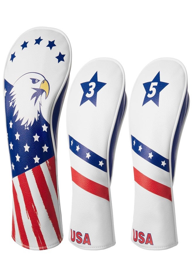 Fitense Golf Head Covers, 3 Pack Golf Club Head Covers USA Stars and Stripes, Velour Lined for Extra Club Protection, Designed to Fit All Woods and Drivers Velour Lined (1,3,5) - Image 1