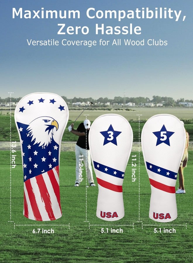 Fitense Golf Head Covers, 3 Pack Golf Club Head Covers USA Stars and Stripes, Velour Lined for Extra Club Protection, Designed to Fit All Woods and Drivers Velour Lined (1,3,5) - Image 5