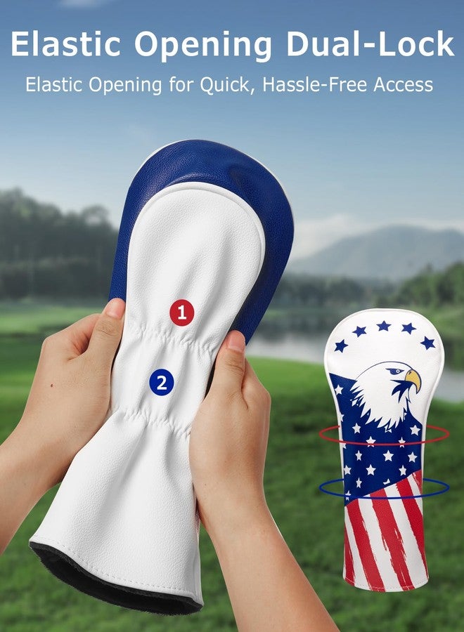 Fitense Golf Head Covers, 3 Pack Golf Club Head Covers USA Stars and Stripes, Velour Lined for Extra Club Protection, Designed to Fit All Woods and Drivers Velour Lined (1,3,5) - Image 4