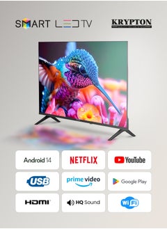 كريبتون تلفزيون LED ذكي عالي الدقة مقاس 40 بوصة بدون إطار مع جهاز تحكم عن بعد، ومنافذ HDMI وUSB، ومقبس سماعة الرأس، ومدخل صوت للكمبيوتر الشخصي، وWi-Fi، ونظام Android 14.0 مع المشاركة الإلكترونية، وYouTube، وNetflix وما إلى ذلك.  - Image 3
