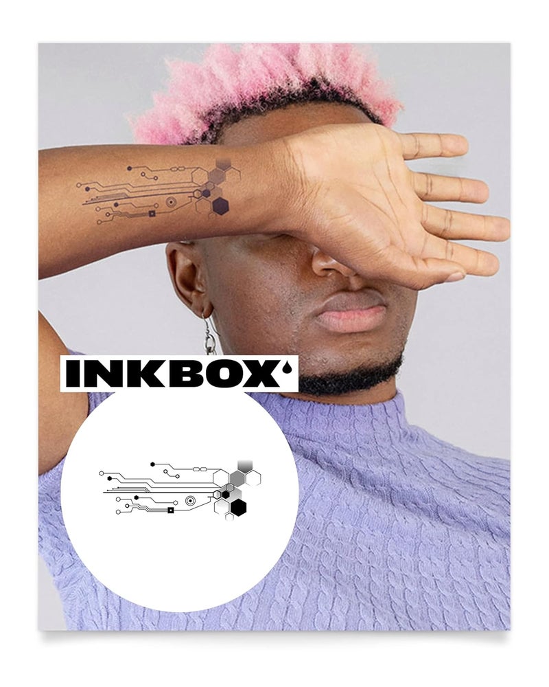 inkbox Inkbox Temporary Tattoos, Semi-Permanent Tattoo, One Premium Easy Long Lasting, Water-Resistant Temp Tattoo with For Now Ink - Lasts 1-2 Weeks, Roboveins, 6 x 3 in 