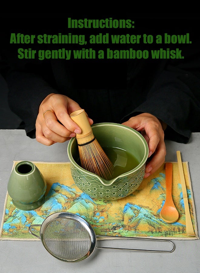 حياة الكثبان مجموعة شاي ماتشا مكونة من 8 قطع، أداة ماتشا كاملة، خفاقة ماتشا تقليدية من الخيزران، مجموعة شاي يابانية، صندوق هدايا مع وعاء سيراميك، منخل، حصيرة مقاومة للماء وملعقة - Image 5