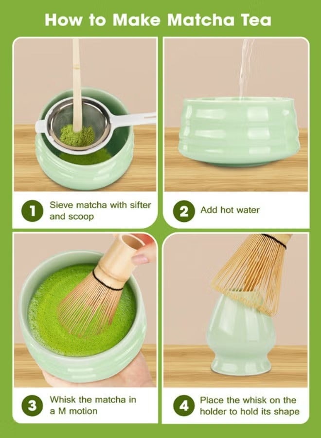 حياة الكثبان مجموعة شاي ماتشا مكونة من 8 قطع، أداة ماتشا كاملة، خفاقة ماتشا تقليدية من الخيزران، مجموعة شاي يابانية، صندوق هدايا مع وعاء سيراميك، منخل، حصيرة مقاومة للماء وملعقة - Image 2