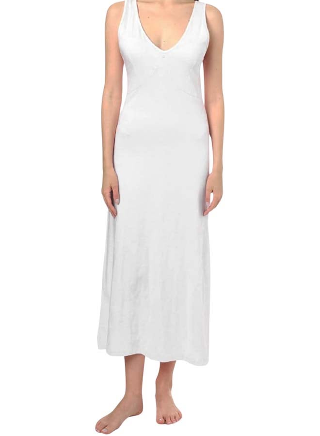 Dahab Cotton Plain Sleeveless V-Neck Full Slip For Women-White - Image 3