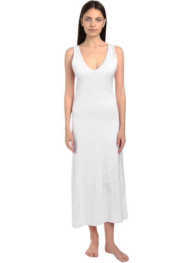 Dahab Cotton Plain Sleeveless V-Neck Full Slip For Women-White - Image 1