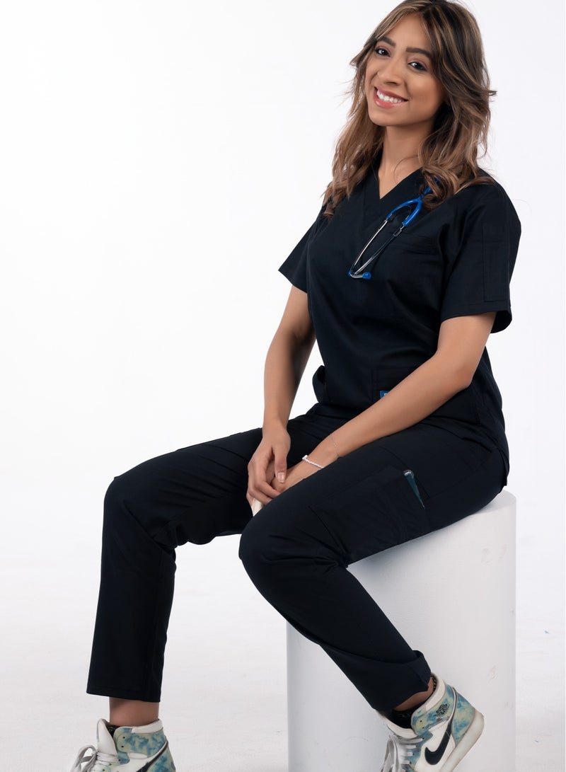 RZ RZ1 Women's Black Medical Scrub, Soft and Comfortable Lycra Polyester Blend, 2 Piece Set, Ideal for Medical Environments.  - Image 3