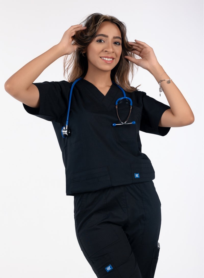 RZ RZ1 Women's Black Medical Scrub, Soft and Comfortable Lycra Polyester Blend, 2 Piece Set, Ideal for Medical Environments.  - Image 4