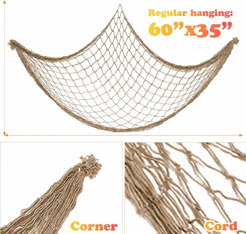 Decorative Fish Net: 2-Pack 100 X 200 Cm Khaki Soft Cotton - Nautical Escape Backdrop Fishing Net Decor for Pirate Beach Undersea Party Home Decor - Image 2