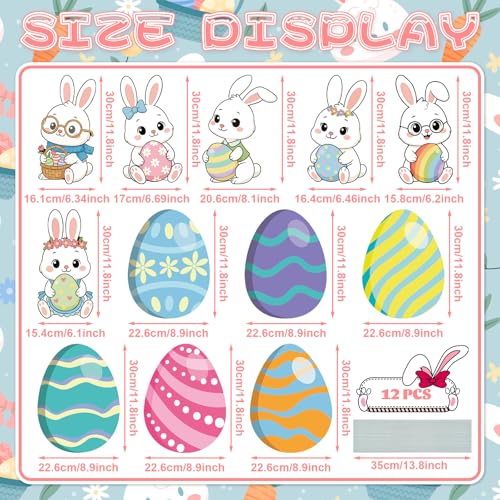 PhyLence 12-Piece Easter Bunny Yard Signs with Stakes Decorations – 6 Cute Rabbits & 6 Colorful Eggs 30 cm Large Outdoor Easter Lawn Signs for Garden, Driveway, Yard, and Spring Party Décor - Image 2