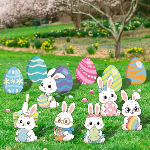 PhyLence 12-Piece Easter Bunny Yard Signs with Stakes Decorations – 6 Cute Rabbits & 6 Colorful Eggs 30 cm Large Outdoor Easter Lawn Signs for Garden, Driveway, Yard, and Spring Party Décor - Image 4