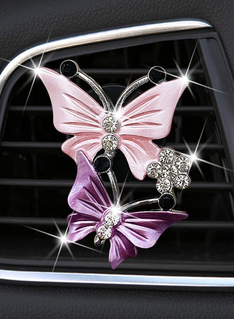 Y&D Pink Butterfly Car Clips Lovely Dual Air Outlet Freshener Clip Aroma Diffuser Decor Bling Interior Accessories Decoration Gift for Women Girl - Image 1