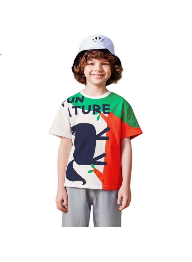 Mqd Boys' Summer Cartoon Color-Block T-Shirt, White, Size 110 - Image 2