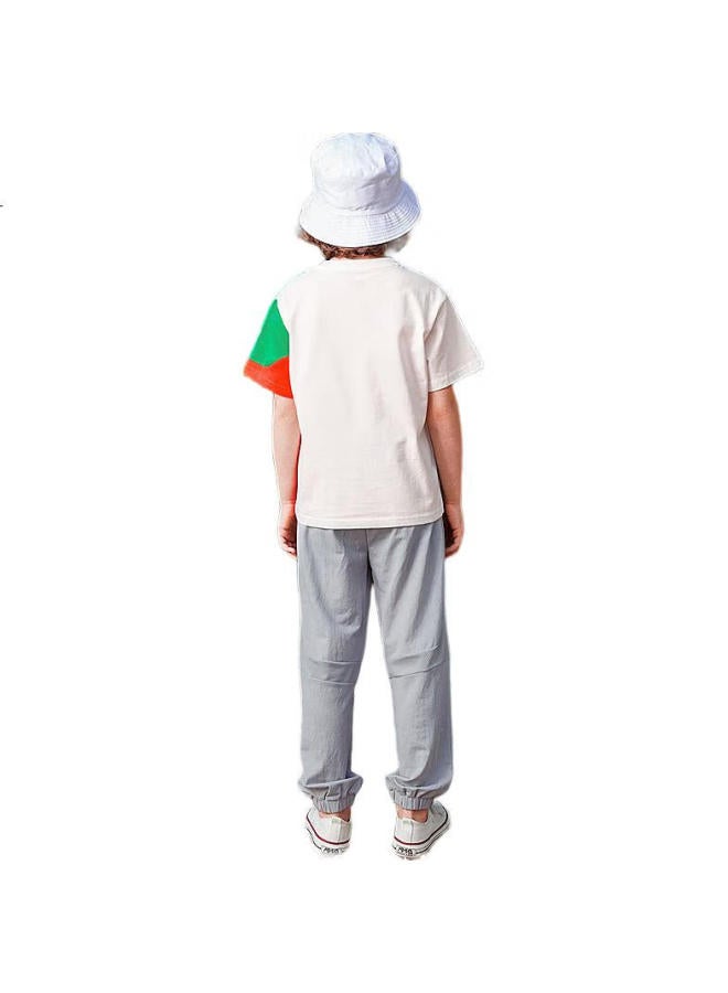 Mqd Boys' Summer Cartoon Color-Block T-Shirt, White, Size 110 - Image 1