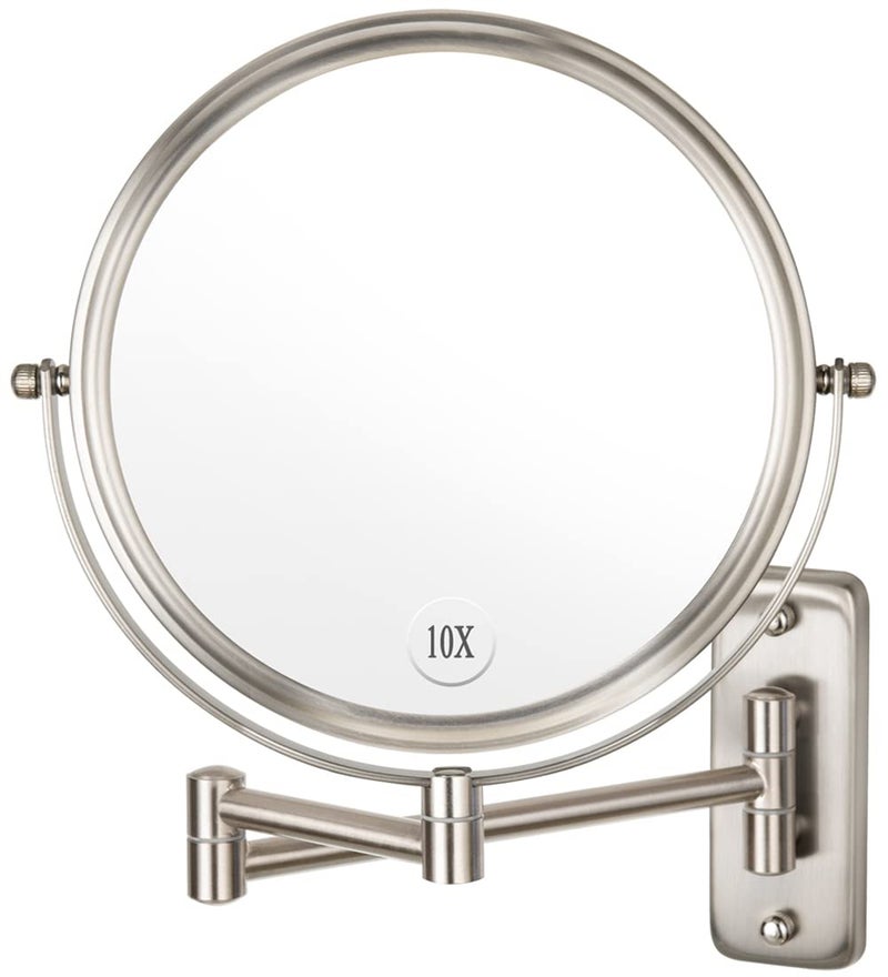 Wall Mounted Makeup Mirror  10x Magnification 8 TwoSided Swivel Extendable Bathroom Mirror Nickel Finish