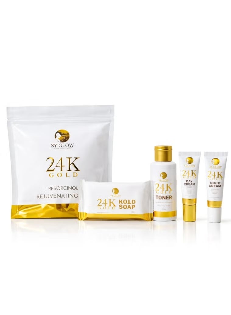 SY Glow 24K Gold Skincare Set - Facial Kit with Toner, Day Cream, Night Cream & Soap - Image 1
