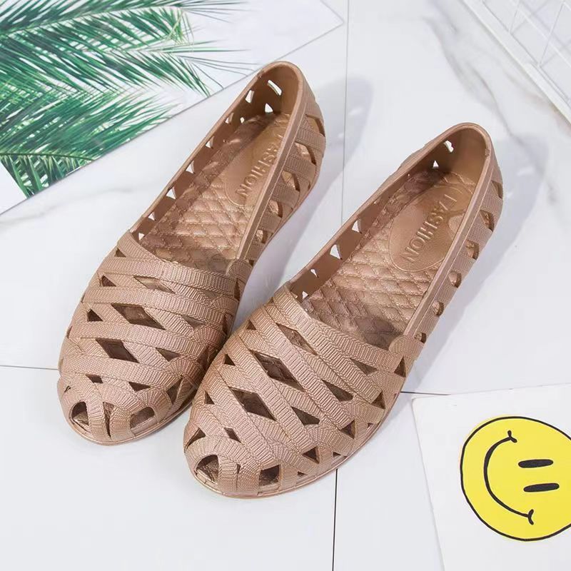 Womens Flat Sandals Summer Peep-Toe Foam Shoes 2093 Curry  - Image 1