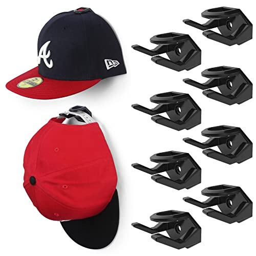 Modern JP Adhesive Hat Hooks for Wall (8-Pack) - Hat Rack for Baseball Caps, Minimalist Hat Display, Strong Hold Hat Hangers for Wall - USA Patented, Black - Image 1