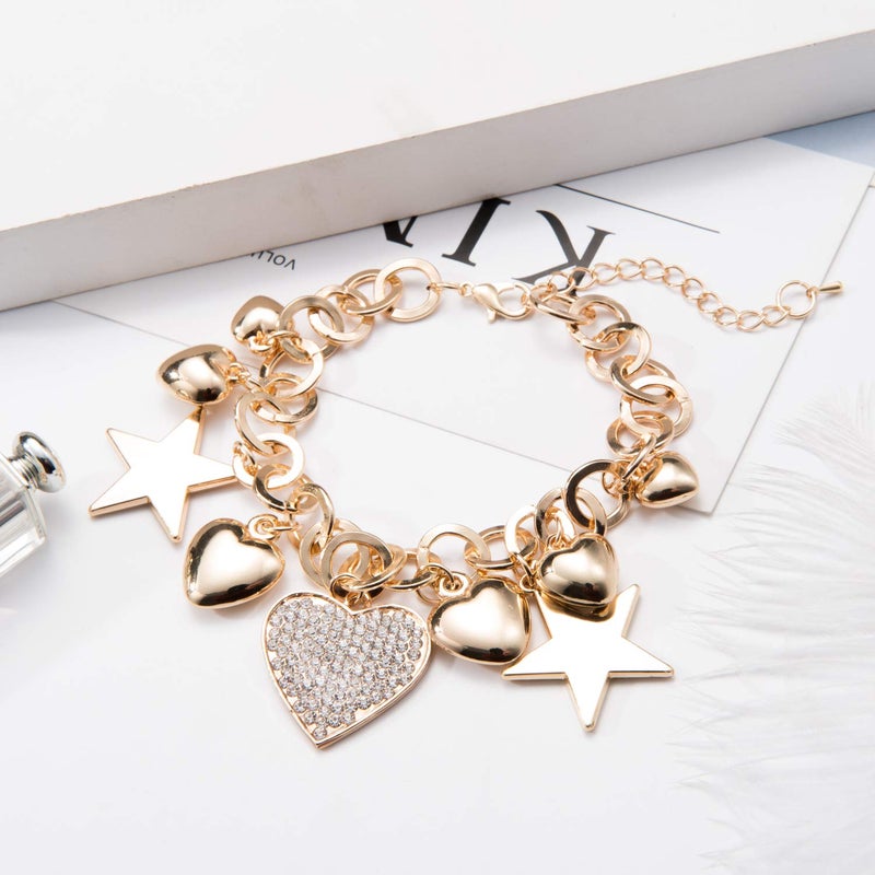 SILANER Gold Chain Link Bracelet - 7"+ 2" Extender 14K Gold Plated Love Locked Bracelets for Women and with Crystal, Love Heart,Key, Lock, Charm Bracelet - Image 4