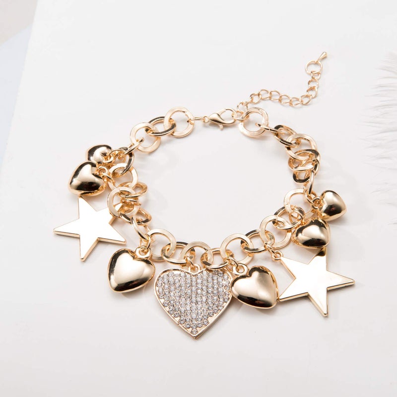 SILANER Gold Chain Link Bracelet - 7"+ 2" Extender 14K Gold Plated Love Locked Bracelets for Women and with Crystal, Love Heart,Key, Lock, Charm Bracelet - Image 3