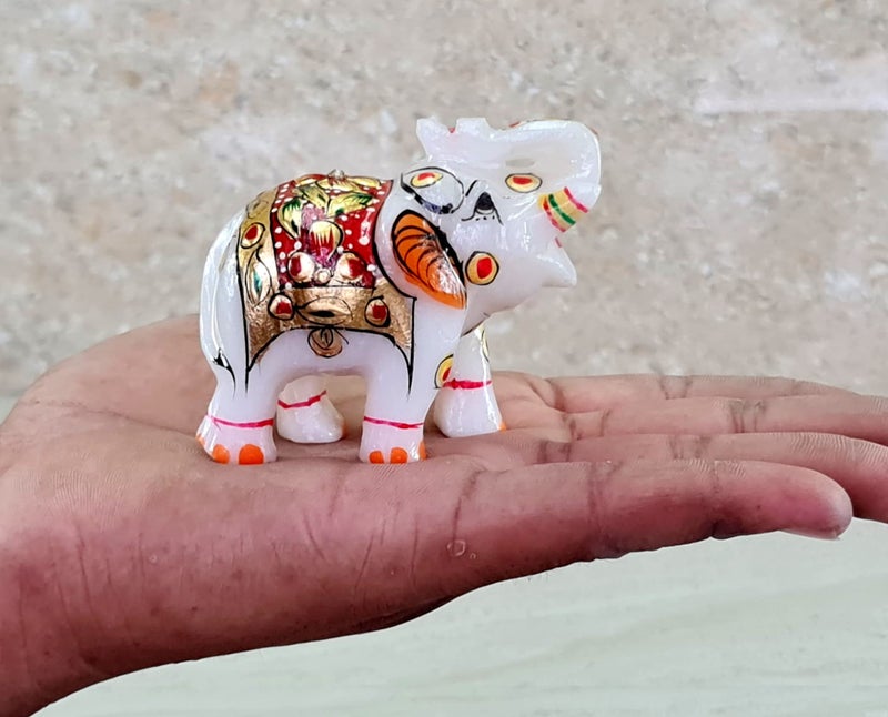 ESPLANADE Marble Elephant Family - Set of 2 - Sculpture Showpiece Figurines - Home Decor - White Multi - 3" Inches (Small) - Image 4