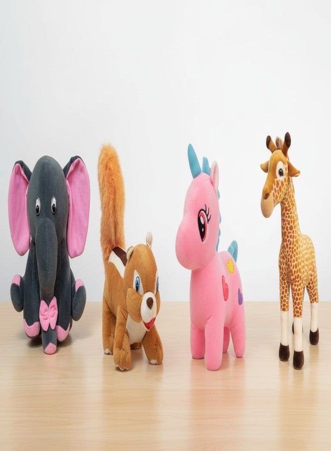Future Shop Pack of 4 Elegant Soft Toys Combo Plush Stuffed Animals Toy Figures (Grey Appu-Giraffe-Unicorn-Squirrel)
