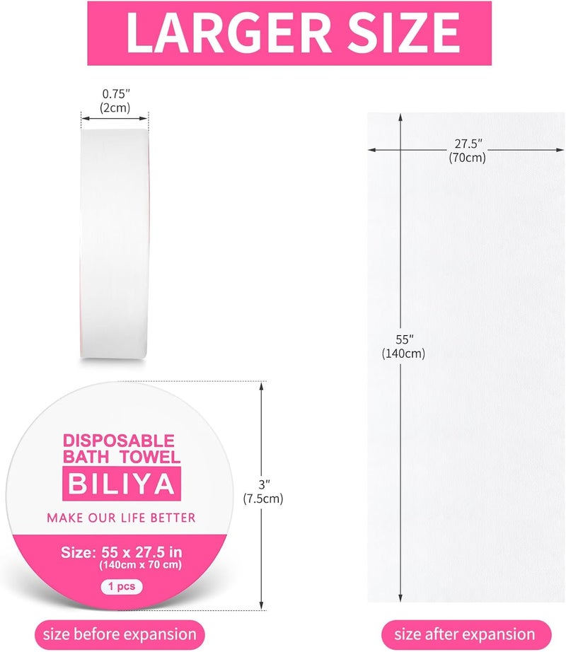 BILIYA Reusable Compressed Bath Towels, 5 Pack 55 x 27.5 in, Extra Large Towels Individually Packaged Plant Based Viscose Fiber Quick Drying, Lint-Free Travel, Camping, Gym Portable Towels - Image 2